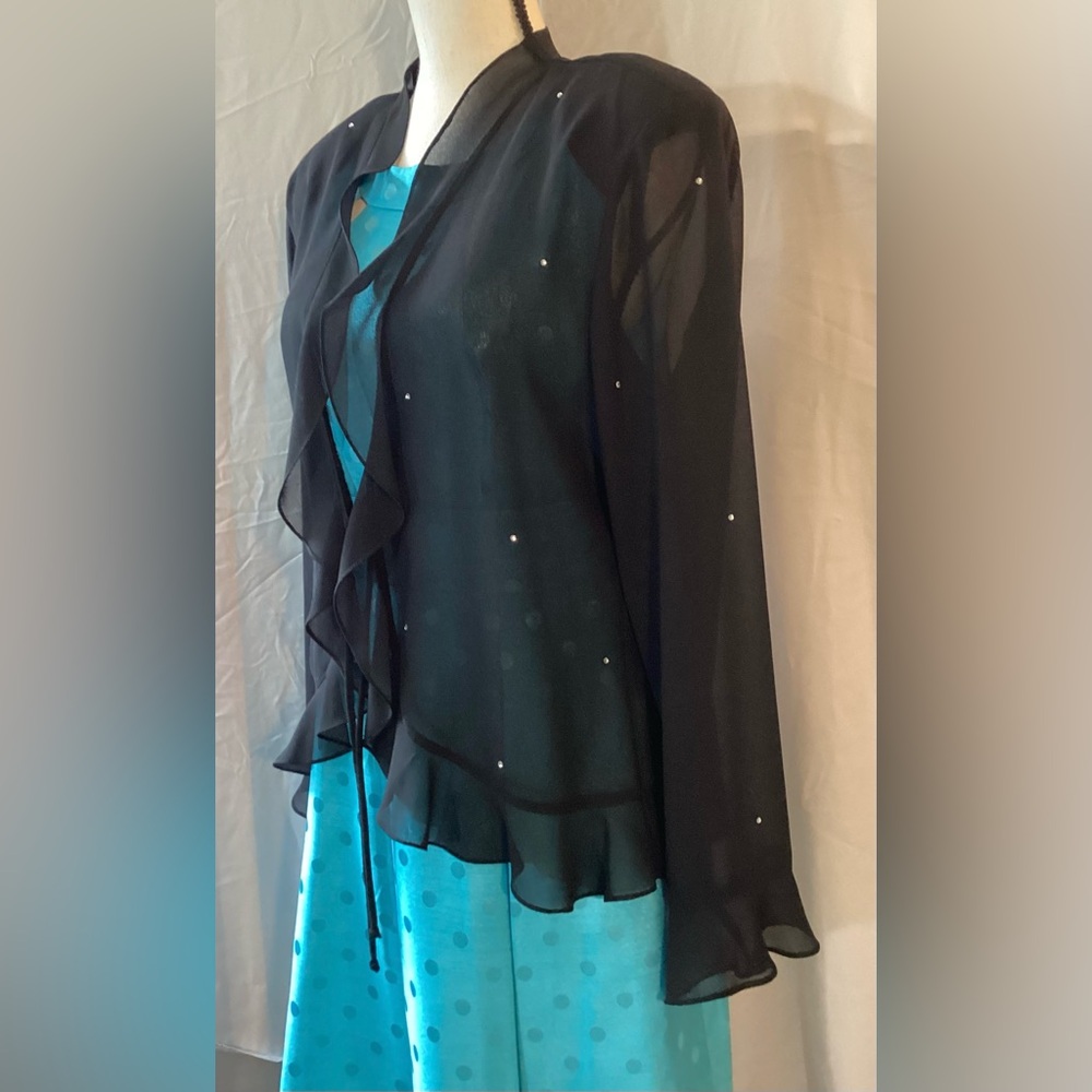 Patra elegant sheer open cardigan with rhinestones and ruffles. L